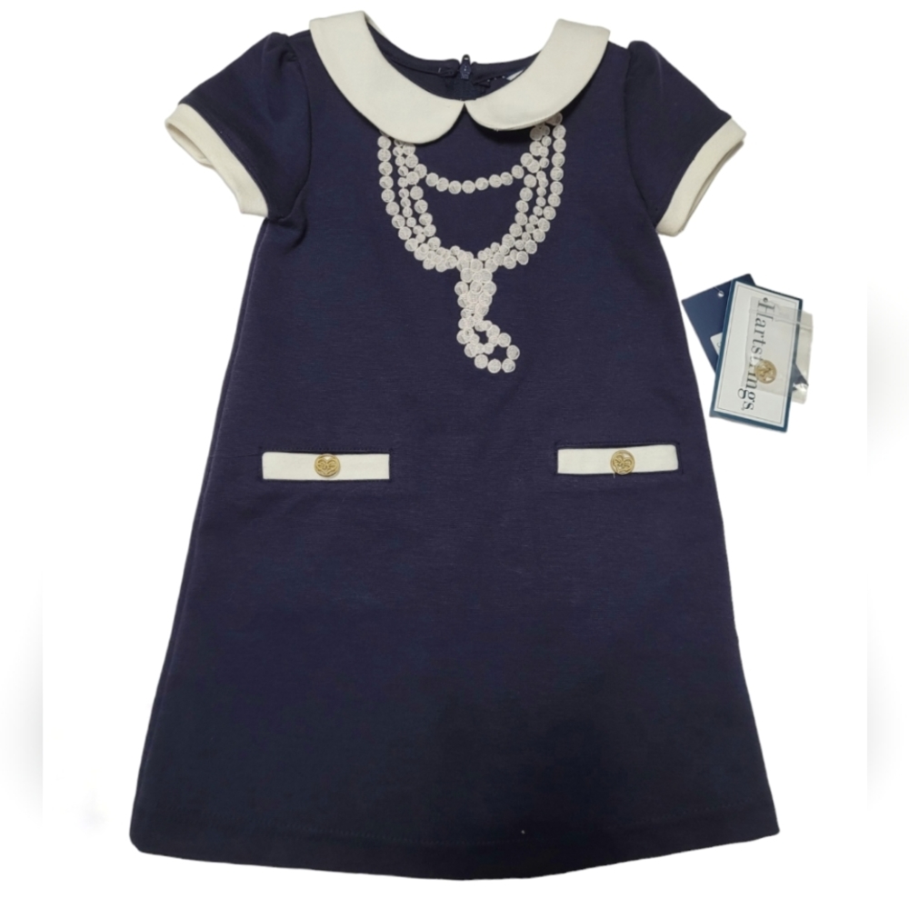 Vintage early 2000s Y2K Hartstrings navy blue collared pearl necklace dr…